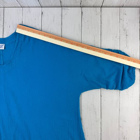 Oh My Gauze! Blue Arty Cotton Gauze Blouse Ruched Tunic Plus Size 3 / XXL 16+ - Picture 12 of 16